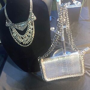 Silver Chain Necklace and Bag Set